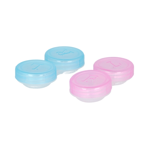 Pojemnik do przechowywania soczewek, z zakrętkami w dwóch kolorach